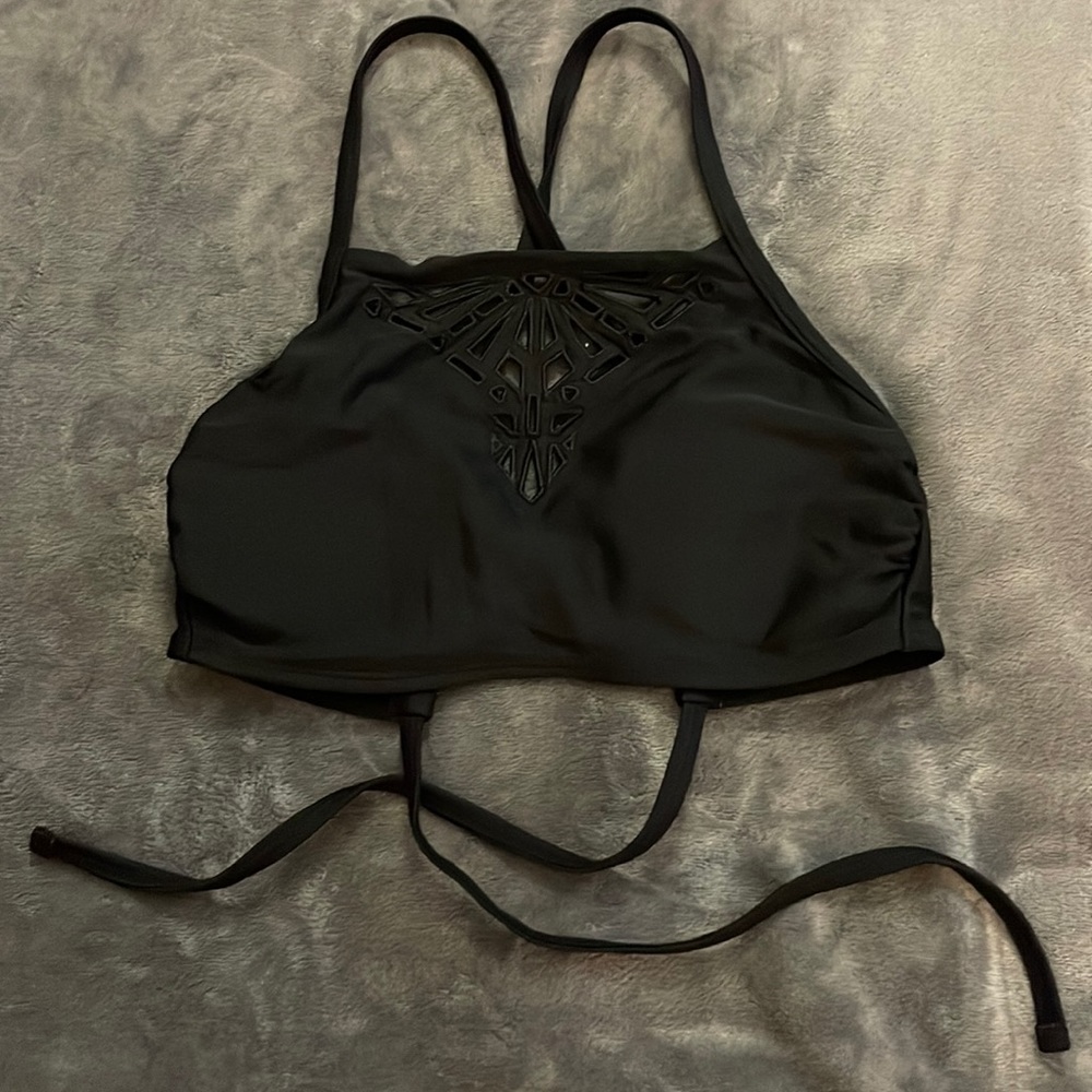 Black Target Halter Bikini Swim top